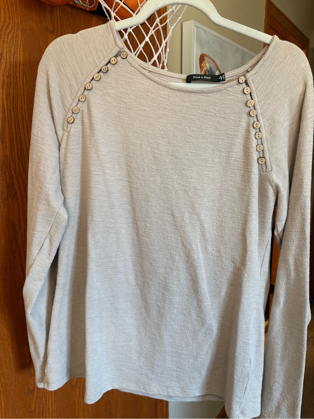 Doe & Rae Cream Button-Shoulder Long Sleeve Tee